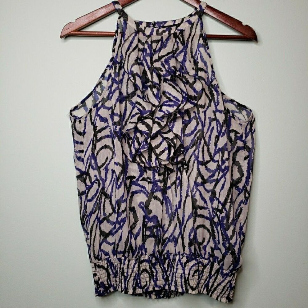 The Limited Ruffle Sheer Cami Tank Top Abstract Dressy Sleeveless Womens Large